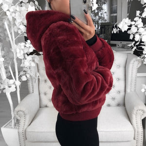 Faux Fur Women Coat With Hoodie