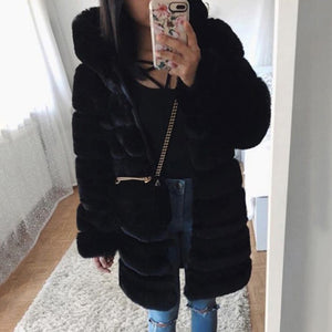 Fashion Luxury Faux Fur Coat Hooded