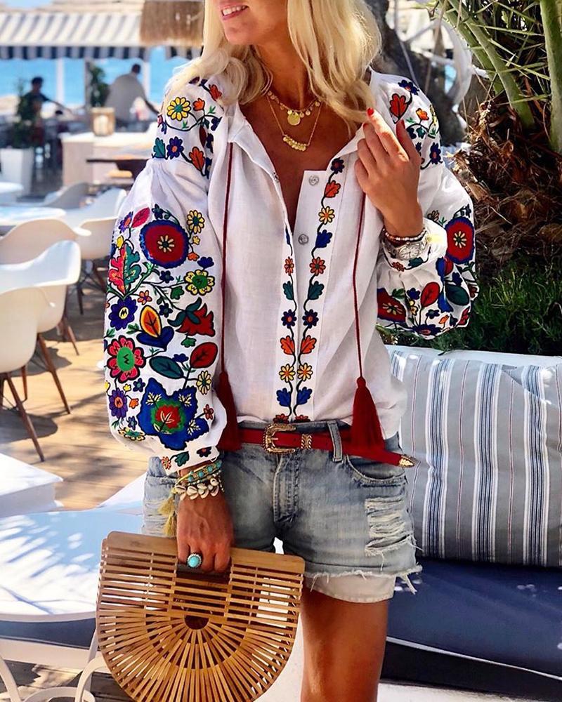 White Floral Ethnic style Embroidered Top