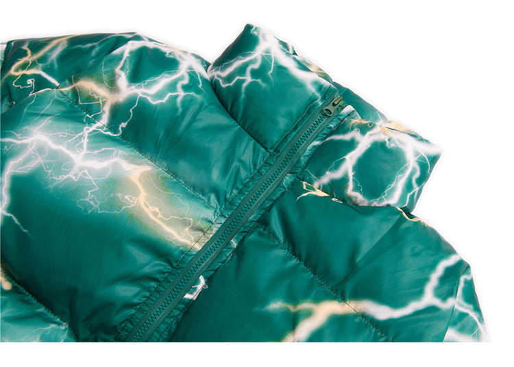 Lightning Print Streetwear Men Windbreaker Padded Jacket