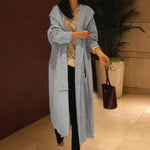 Long Cardigan Women Loose Knit Hooded Sweater In Grey & Black