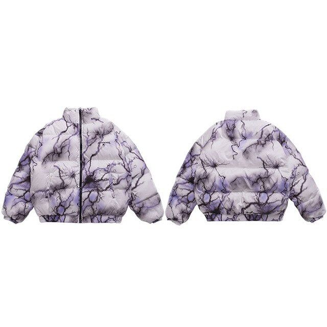 Lightning Print Streetwear Men Windbreaker Padded Jacket