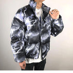 Lightning Print Streetwear Men Windbreaker Padded Jacket