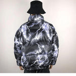 Lightning Print Streetwear Men Windbreaker Padded Jacket