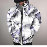 Lightning Print Streetwear Men Windbreaker Padded Jacket