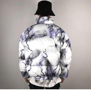 Lightning Print Streetwear Men Windbreaker Padded Jacket