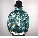 Lightning Print Streetwear Men Windbreaker Padded Jacket