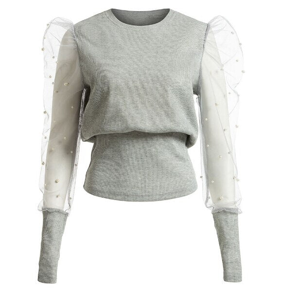 Mesh Puff Long Sleeve Tops In Differnet Styles