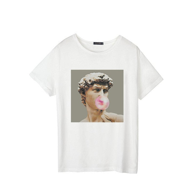 Short Sleeve Statue Bubble Gum Print T-shirt