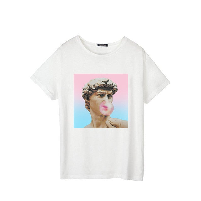 Short Sleeve Statue Bubble Gum Print T-shirt