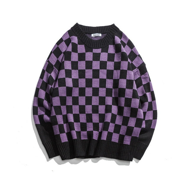 Round Neck Checker Loose Sweater