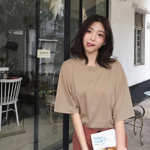 Ladies Solid Colors Cotton Oversize T Shirt