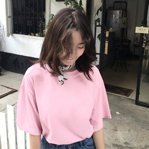 Ladies Solid Colors Cotton Oversize T Shirt