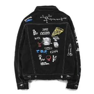 Hip Hop Fashion Printed Denim Jacket 2 Colors