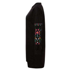 Long Sleeve Floral Embroidery Sweatshirt Dress