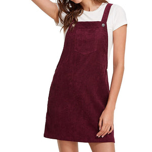 Women Casual Sleeveless Pocket Retro Corduroy Dress