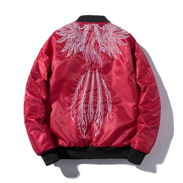 Embroidery Wing Feather Winter Bomber Jacket
