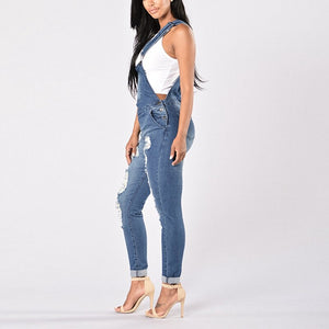 Denim Jumpsuit Ripped Holes Casual Jeans