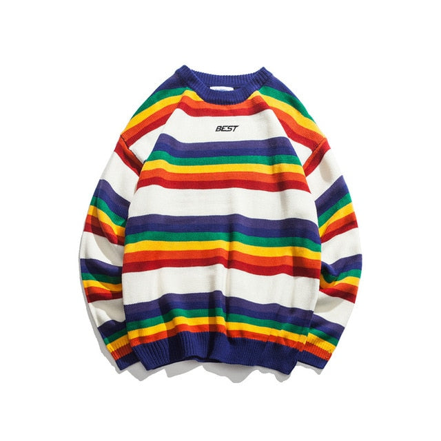Rainbow Stripe O-neck Pullover Sweater