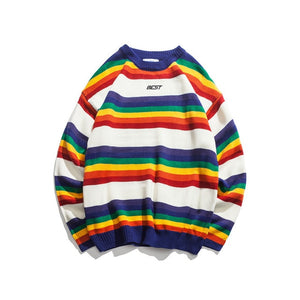 Rainbow Stripe O-neck Pullover Sweater