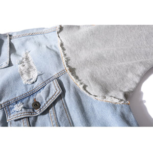 Flame Sleeve Patchwork Denim Jacket