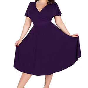 Elegant Plus Size Short Sleeve V-Neck Party Sundress