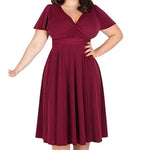 Elegant Plus Size Short Sleeve V-Neck Party Sundress