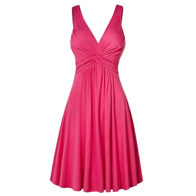 V-neck Retro Sling Pleated Slim Flare Party Sundress