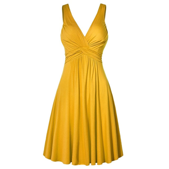 V-neck Retro Sling Pleated Slim Flare Party Sundress