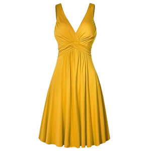 V-neck Retro Sling Pleated Slim Flare Party Sundress