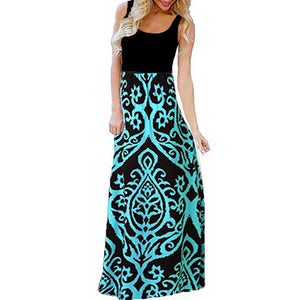 Sleeveless Flower Pattern Print Maxi Sundress