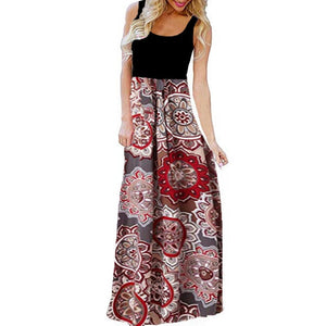 Sleeveless Flower Pattern Print Maxi Sundress